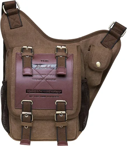 Miniatura 24 de Bolso de mensajero de lona vintage para hombre, bolso de mensajero de retazos de cuero en el pecho 3-3-ejército Verde