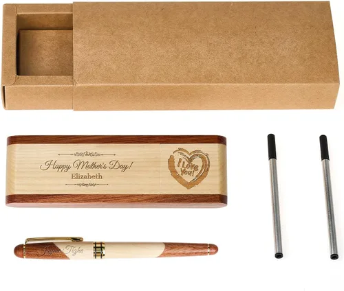 Miniatura 4 de Juego de pluma de madera grabada personalizada, pluma ejecutiva y caja con personalización libre, bolígrafo con estuche para regalo (D)