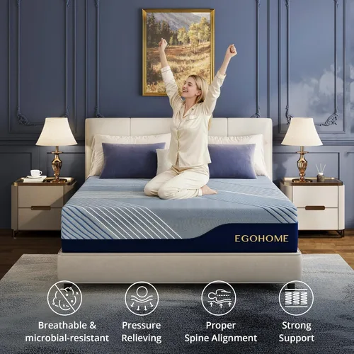 Miniatura 7 de EGOHOME Colchón individual de 14 pulgadas en una caja, espuma viscoelástica de gel de cobre para un sueño fresco y alivio de presión, sin fibra