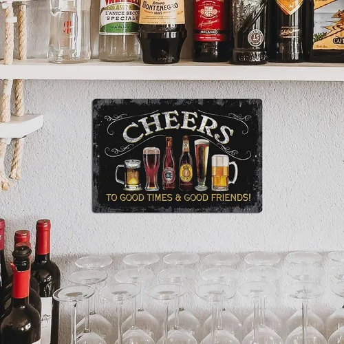 Miniatura 7 de Putuo Decor Letrero de estaño de metal Cheers, letreros de barra para bar en casa, pub, cueva de hombre, decoración de pared para buenos momentos ¡8
