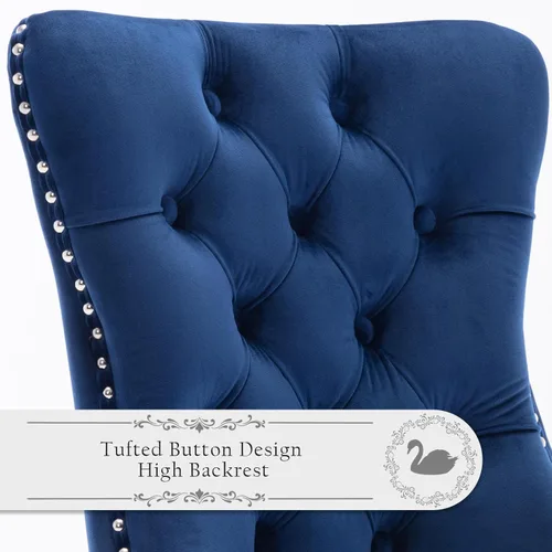 Miniatura 8 de Juego de 6 sillas de comedor tapizadas de terciopelo, sillas laterales de cocina de estilo moderno con ribete de cabeza de clavo y patas de madera