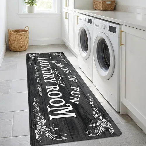 Miniatura 20 de Lansny Alfombra de lavandería de 20 x 60 pulgadas, antideslizante, impermeable, para decoración de cuarto de servicio, lavable, alfombra de Gris