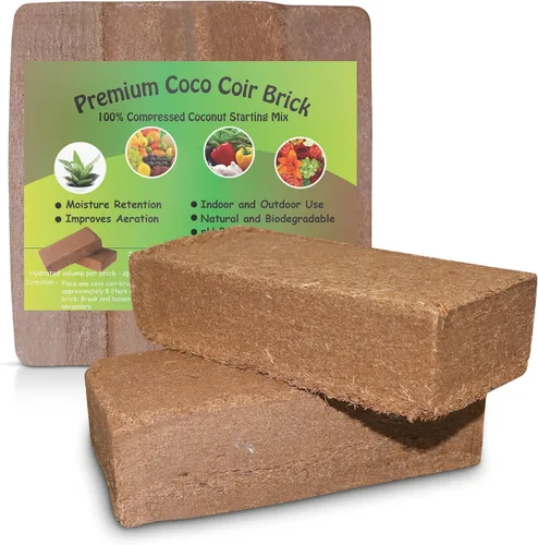 Ladrillos de fibra de coco premium, 4 piezas, mezcla inicial de fibra de coco comprimida 100% orgánica con bajo equilibrio de EC y pH para