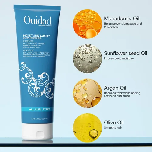 Miniatura 3 de Ouidad Moisture Lock Hair Mask - Intense Hydrating Curly Hair Mask Fights Frizz & Breakage, Macadamia Nut & Olive Oil, Helps Repair, Detangle