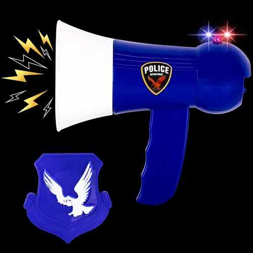 Miniatura 2 de ArtCreativity Juguete de megáfono de policía para niños, megáfono de juguete con placa de policía, modo sirena con luces intermitentes, juguetes