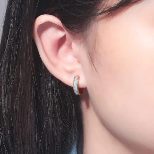 Miniatura 70 de CiNily Aretes Huggie de ópalo con bisagras, chapados en oro, hipoalergénicos, pequeños aretes de aro para mujeres, adolescentes, niñas, hombres