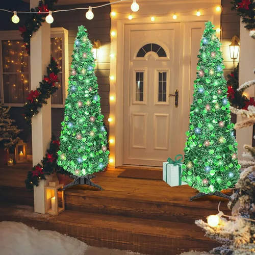 Miniatura 6 de Árbol de Navidad de 5 pies tipo lápiz, árbol artificial plegable con lentejuelas, árbol de Navidad tipo lápiz delgado con escarcha, árbol de Navidad