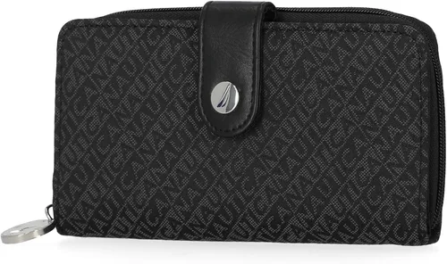 Nautica Be Shore - Cartera RFID de piel vegana para mujer, con cremallera alrededor, funda delgada grande para teléfono y organizador de tarjetas