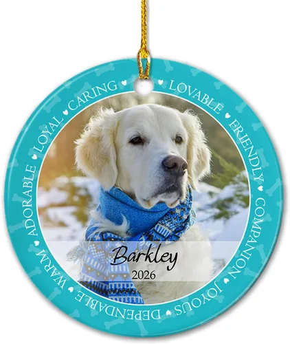 Adorno de cerámica de Navidad personalizado para perro y gato, adorable adorno de Navidad amigable y leal, marco de fotos, adornos de Navidad 2026,