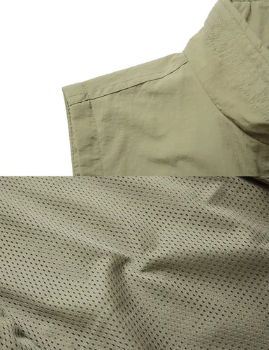 Miniatura 5 de Gnveub Chaleco de pesca para hombre, para trabajo al aire libre, secado rápido, con cremallera, reversible, con múltiples bolsillos