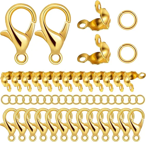 El juego de 1250 accesorios para fabricación de joyas incluye 800 conectores de anillo de salto abierto, 300 puntas de cuentas cubiertas de nudo y