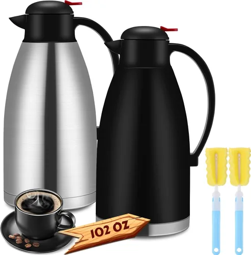 Miniatura 7 de Nuogo 2 jarras térmicas de café de 102 onzas con aislamiento de acero inoxidable de doble pared al vacío, jarra de café con cepillo para uso en casa