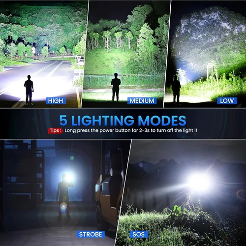 Miniatura 3 de Paquete de 3 linternas recargables de 990,000 lúmenes altos, linternas LED superbrillantes, 5 modos de enfoque ajustable, IPX7 impermeable, potente