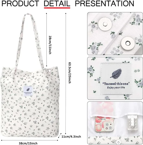Miniatura 129 de Ayieyill - Bolsa de pana para mujer y niña, con correa de lona para colgar al hombro, bolsa con bolsillo