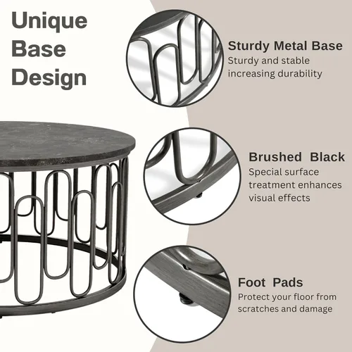 Miniatura 5 de Furniture of America Davis - Juego de mesa moderno de 3 piezas con parte superior de mármol, patas de metal resistentes y estante abierto para sala