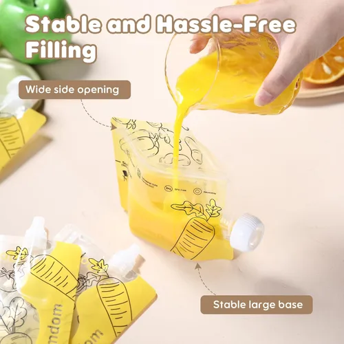 Miniatura 5 de Paquete de 15 bolsas reutilizables para alimentos de bebé para niños pequeños, bolsa de compresión recargable para compota de manzana, yogur, puré