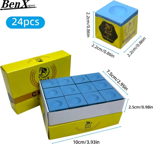 Miniatura 2 de Paquete de 24 tizas para taco de billar (2 x 12 cajas), cubos de tiza de billar azul, fórmula de alto agarre, grado de torneo profesional