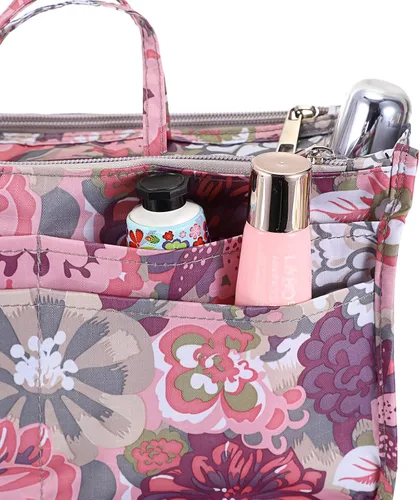 Miniatura 7 de BTSKY Organizador de bolsas de impresión dentro del bolso, organizador de bolsa de alta capacidad con 13 bolsillos con asa (peonía)