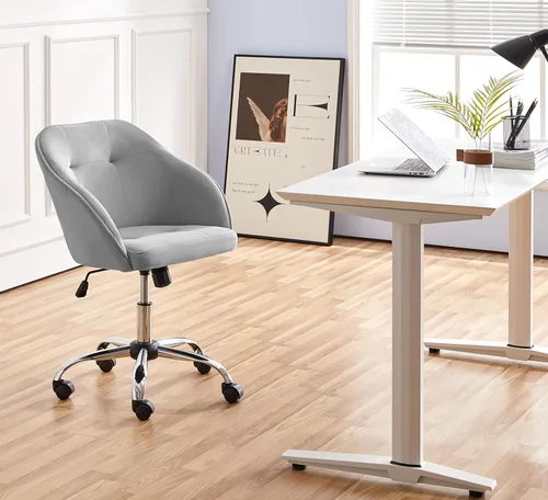 Miniatura 5 de Yaheetech Silla de Escritorio/Tocador de Terciopelo con Ruedas y Respaldo, Pequeña Silla Giratoria Cómoda y Bonita para Computadora con Altura