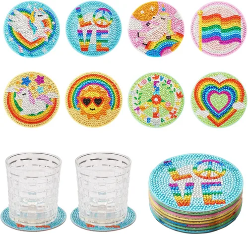 Miniatura 16 de 8 posavasos de pintura de diamante de mariposa 5D con almohadillas de corcho, diamantes de imitación de cristal, posavasos para manualidades