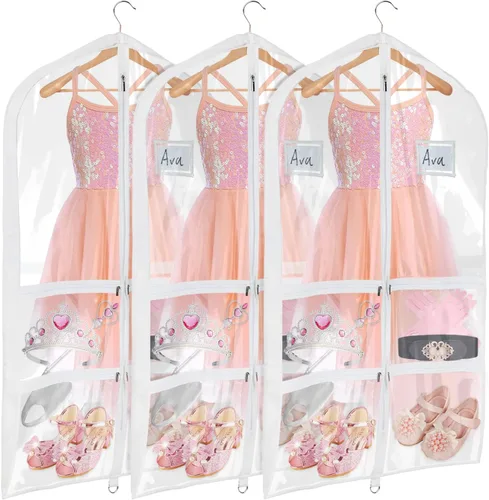 Miniatura 23 de Univivi Bolsas de PVC transparente para disfraz de baile, bolsa de ropa de 35 pulgadas para competiciones de baile, con 3 bolsillos separados