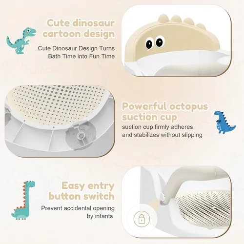 Miniatura 5 de Asiento de baño para bebés de 6 meses en adelante sentados, silla de baño antideslizante con ventosa, seguro y cómodo asiento de baño infantil