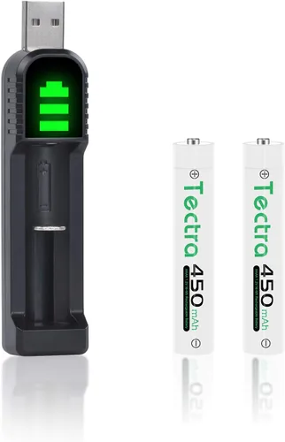 Tectra 2 pilas AAAA, batería recargable Ni-MH AAAA + cargador USB LED para bolígrafo de superficie, lápiz capacitivo activo, vela LED, linterna, CD