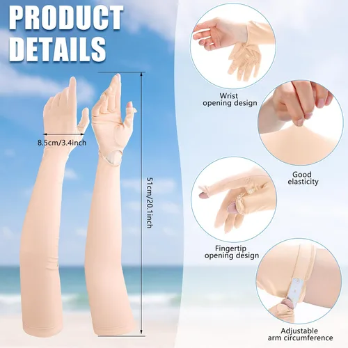 Miniatura 2 de Yahenda - 2 pares de guantes UV de protección solar larga para mujer, guantes de conducción con pantalla táctil, guantes de brazo de protección