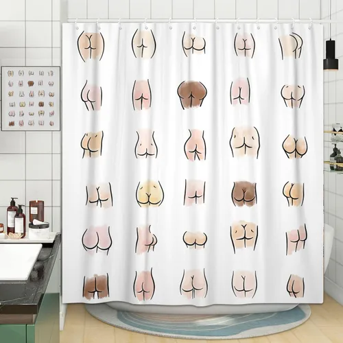 Miniatura 3 de JAWO Divertida cortina de ducha para baño, divertido juego de cortinas de ducha de tela hilarante, accesorios de decoración de baño blancos, ganchos