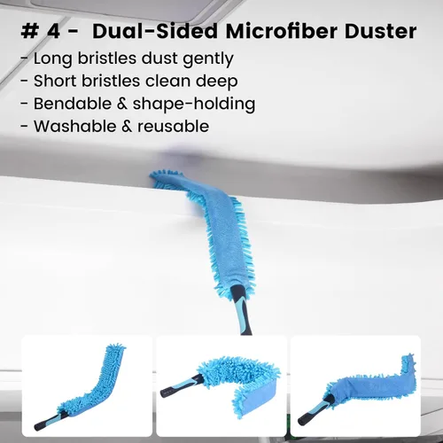 Miniatura 6 de Kit de plumero para ventilador de techo, plumero de plumas de telaraña 5 en 1 y cabezales de escobilla de goma - Microfibra lavable y flexible - Se