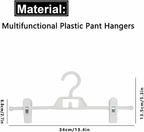 Miniatura 2 de Perchas de plástico para pantalones con clips, 10 perchas para pantalones con clips giratorios y ajustables de 360°, colgador de ropa apilable