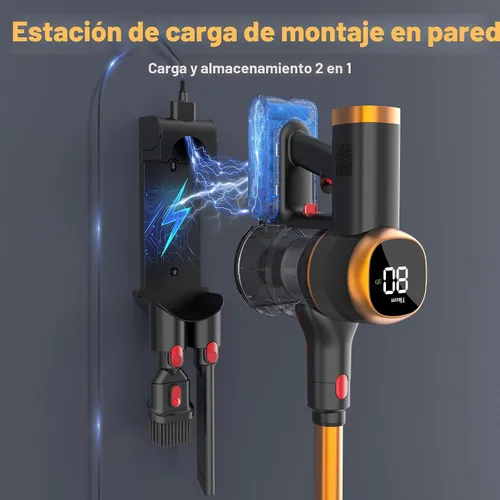 Miniatura 4 de Tikom V500 - Aspiradora inalámbrica para el hogar, aspiradora de 40000 Pa/450 W con pantalla táctil LED, base de pared de carga, antienredos