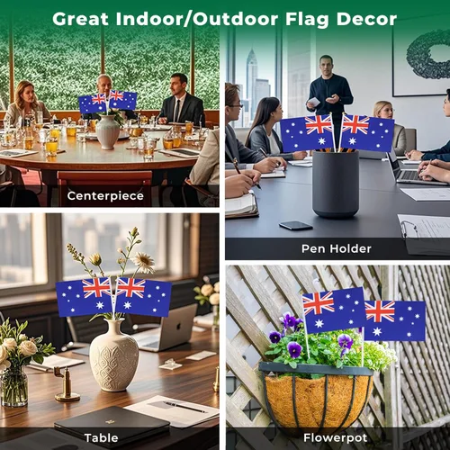Miniatura 5 de Bandera de Australia Pequeña Bandera Australiana Paquete de 12 Mini Banderas de Mano Australianas en Palos para Desfiles de Fiesta, Eventos