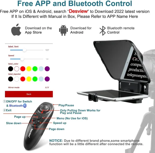 Miniatura 6 de Desview T3 Teleprompter portátil para cámara y teléfono inteligente, indicador de tableta para iPad de hasta 10 pulgadas, vidrio divisor de haz