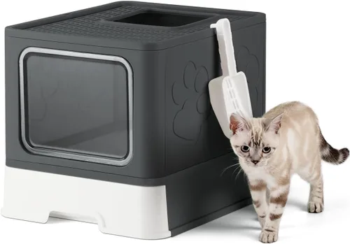 Miniatura 10 de Caja de arena para gatos cerrada, caja grande de arena para gatos grandes, cajas de arena para gatos cubiertas con tapa, caja de arena para gatos