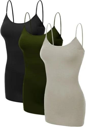 Miniatura 166 de Emmalise Camisola larga casual básica para mujer, con tirantes ajustables, top en capas