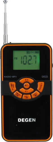 DEGEN DE22 Radio de onda corta AM/FM recargable 3 en 1, altavoz portátil y reproductor de MP3 con lector de tarjetas Micro SD/TF incorporado