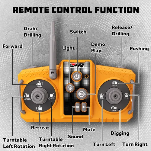 Miniatura 5 de Juguetes de excavadora con control remoto, 3 en 1 con cubeta de metal/garra/taladro, gira 680° - Juguetes de construcción con luces/2