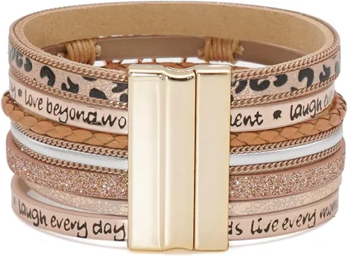 Miniatura 5 de Wovanoo Pulseras de cuero de leopardo para mujer, pulsera multicapa con hebilla magnética, regalo para cumpleaños, día de la madre, día de San