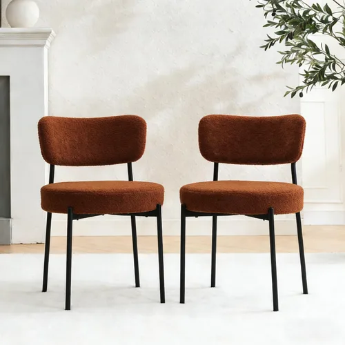 Miniatura 29 de Juego de 2 sillas de comedor negras Stabrech, sillas de comedor con respaldo curvo, sillas de comedor modernas de bouclé tapizadas para la sala