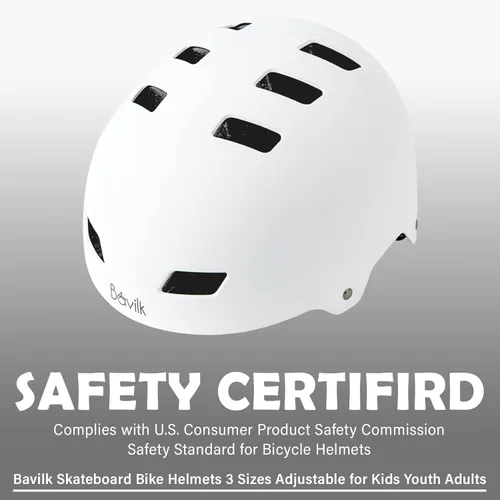 Miniatura 2 de Casco de bicicleta en 3 tallas para adolescentes, niños, jóvenes, adultos, Bavilk Casco de monopatín ajustable multideporte para bicicleta, Blanco
