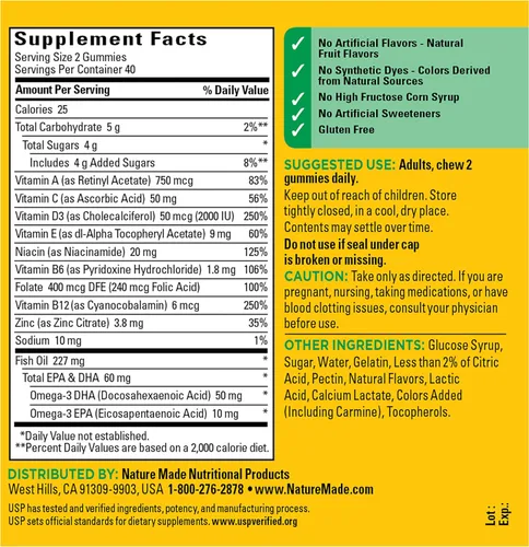 Miniatura 11 de Nature Made Multivitamínico + Omega-3, gomitas multivitamínicas para mujeres y hombres, apoyo nutricional diario, 80 vitaminas y minerales