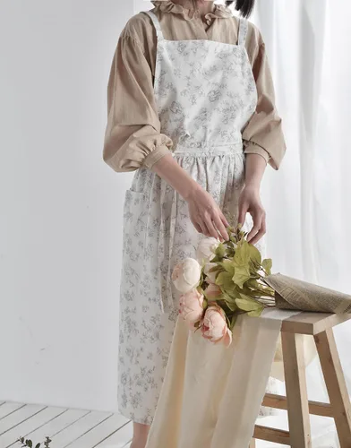 Miniatura 2 de Delantales plisados de algodón con espalda en X para niñas, niñas, mujeres, hogar, cocina, jardín, pintura artística, pinafore floristería
