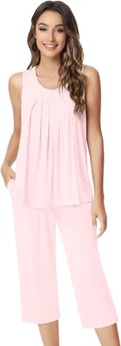 NACHILA Conjunto de pijama de bambú para mujer, sin mangas, suave, pantalones capri, tallas S-4XL