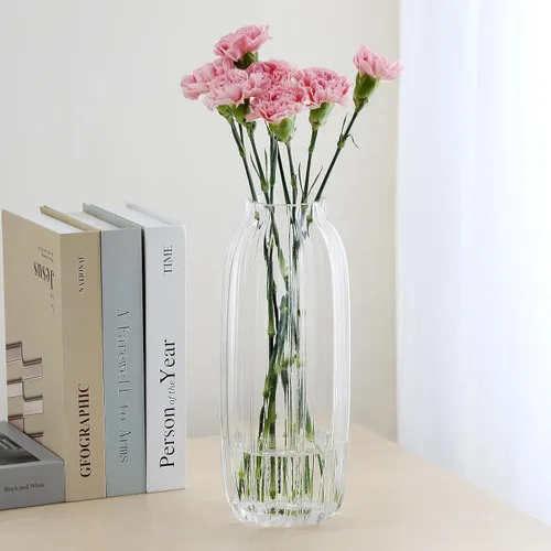 Miniatura 4 de Jarrón grande de cristal transparente para flores, brotes, jarrones altos de cristal, diseño simple a rayas H-32 cm para decoración del suelo del B