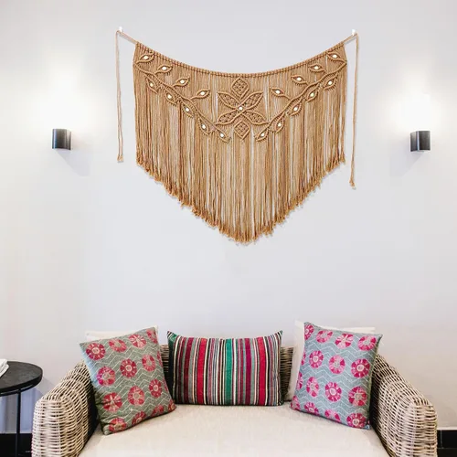 Miniatura 2 de Youngeast Decoración para el hogar, macramé en forma de hoja, tapiz tejido para colgar en la pared, cortina de dormitorio, guirnalda de flecos