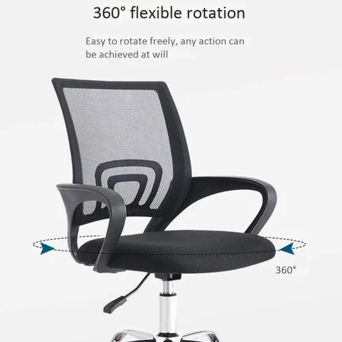 Miniatura 3 de Silla de oficina de malla con respaldo medio, ergonómica, giratoria de malla negra, brazos abatibles con soporte lumbar, altura ajustable (C)