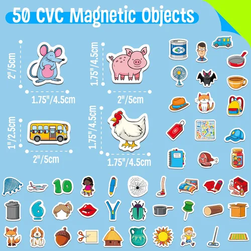 Miniatura 2 de 50 imanes de objetos CVC, imanes magnéticos gruesos para nevera, adorables juguetes educativos de aprendizaje para preescolar, jardín de infantes
