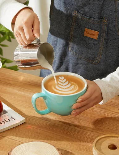 Miniatura 2 de Teocera Juego de 4 tazas de café turquesa de cerámica de 16 onzas, juego de tazas grandes con asa para bebidas frías o calientes como cacao, leche
