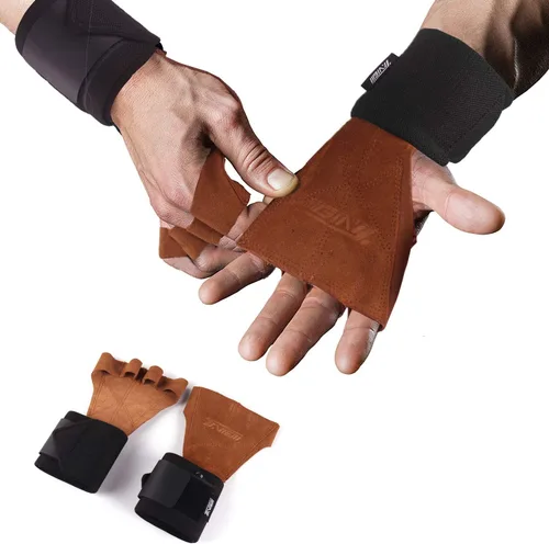 TAVIEW Agarre de mano de cuero con muñequera para levantamiento de pesas, entrenamiento cruzado, gimnasios, WODs y levantamiento de pesas